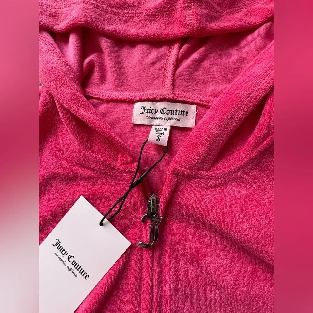 Juicy Couture Fuchsia Towel Set Short Sleeve Zip Up and Shorts